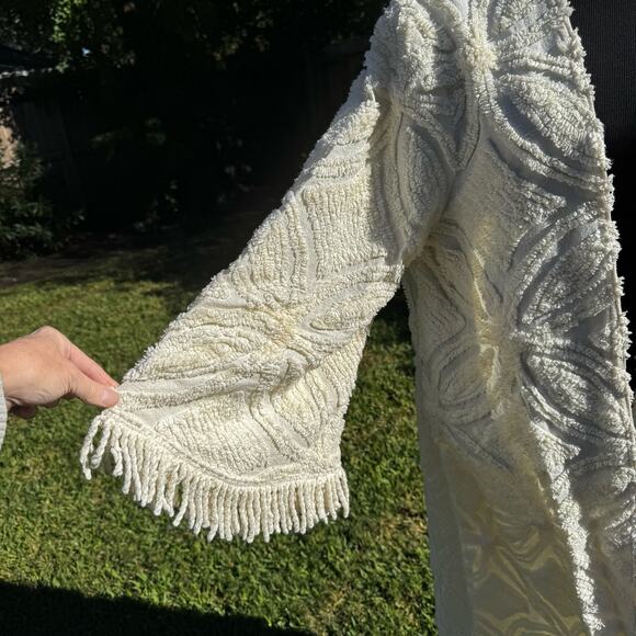 Handmade Chenille Duster Jacket, Fringe Upcycled Bedspread Boho Coat Cottage - Picture 5 of 11